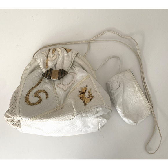 SHARIF Bag Handbag Purse Shoulder Snake Print White Crossbody White Coin Purse - Picture 3 of 15